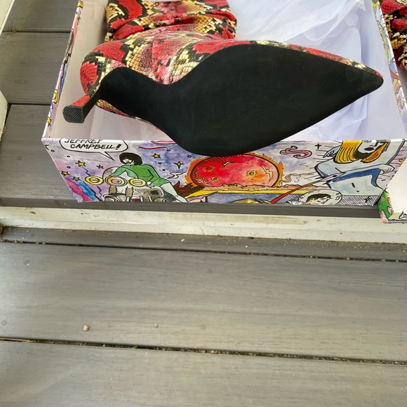 Jeffrey Campbell Guillo-2 Heeled Boots in Red and Yellow Snakeskin Pattern Sz 10 - Picture 3 of 8